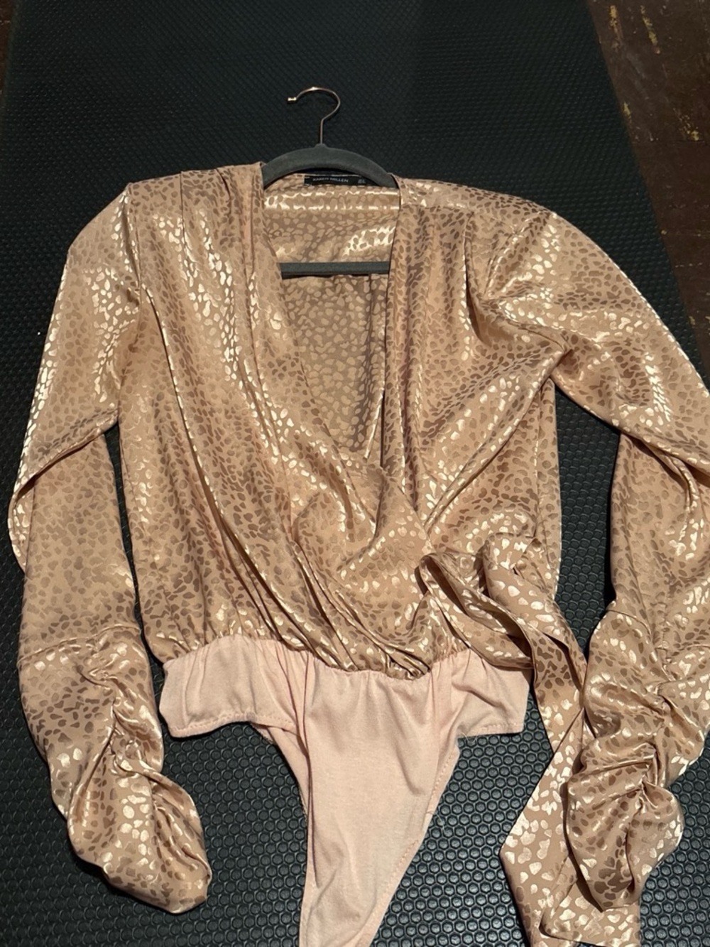 Karen Millen Metallic Blush Leopard-Print Wrap Bodysuit